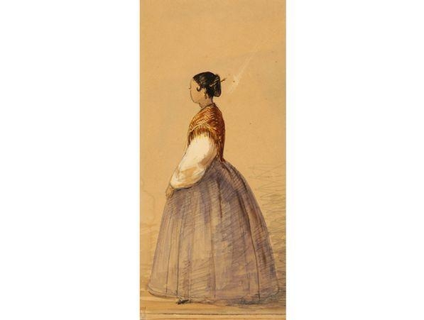 Artwork by Anne Barnard, A Malay Woman in her Walking Costume, Made of watercolour