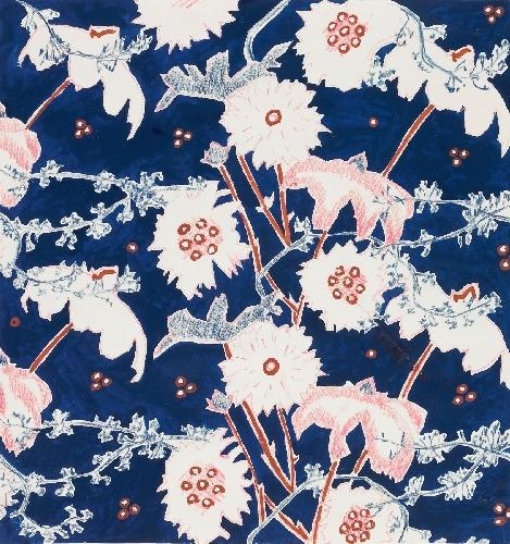 WIESENBLÜTENRAPPORT AUF DUNKELBLAU (RAPPORT OF WHITE MEADOW BLOSSOMS ON DARK BLUE GROUND) by Hannah Höch, circa 1918/1919