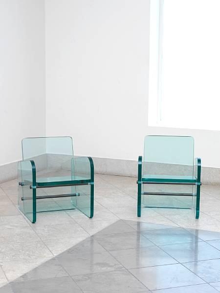 Artwork by Elin Raaberg Nielsen, a pair of 'EA46' chairs, Made of glass with bronze fittings