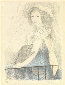 Marie Laurencin | young woman with dog (1944) | MutualArt