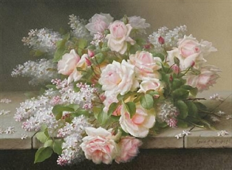 Still Life of Roses and Lilacs - Raoul M. de Longpre