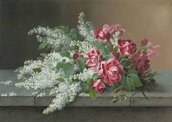 Still Life of Lilacs and Roses - Raoul M. de Longpre