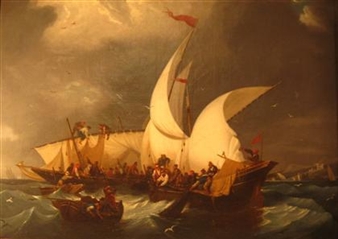 FISHERMEN HAULING NETS - J. Gailler