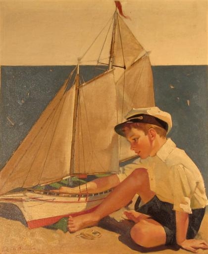Frederick Sands Brunner | BOY WITH TOY SAILBOAT | MutualArt