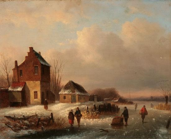 Villagers on a Frozen River by Louis Smets