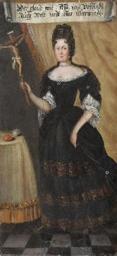 TWO PORTRAITS OF WOMEN AS ALLEGORY OF FAITH AND TEMPERANCE by German School, 18th Century, circa 1700