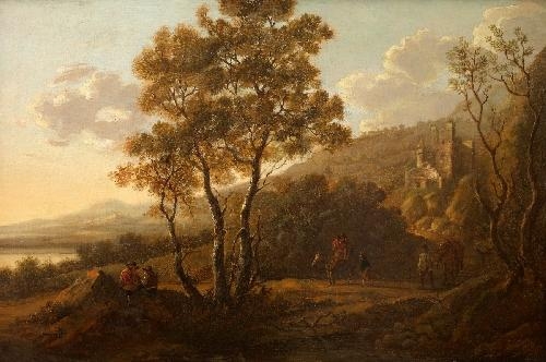 WOODED LANDSCAPE WITH RUINS AND RIDERS by Willem de Heusch