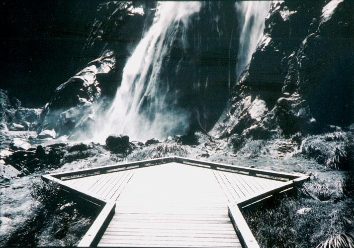 Artwork by Wayne Barrar, Viewing Platform at Bowen Falls, Milford, Made of Selenium toned silver gelatin print