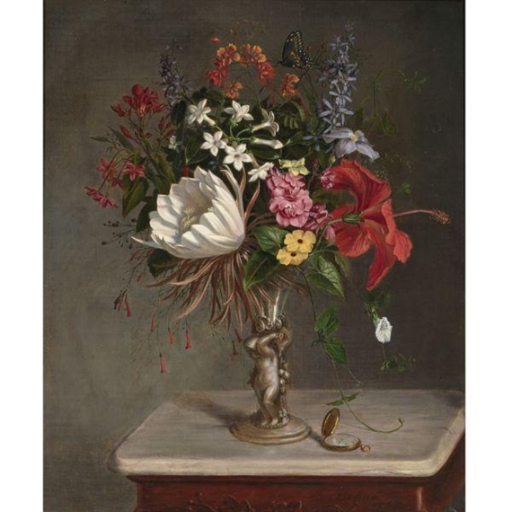 Flowers, Vase and Watch by Gustavus Adolphus Behne, 1860