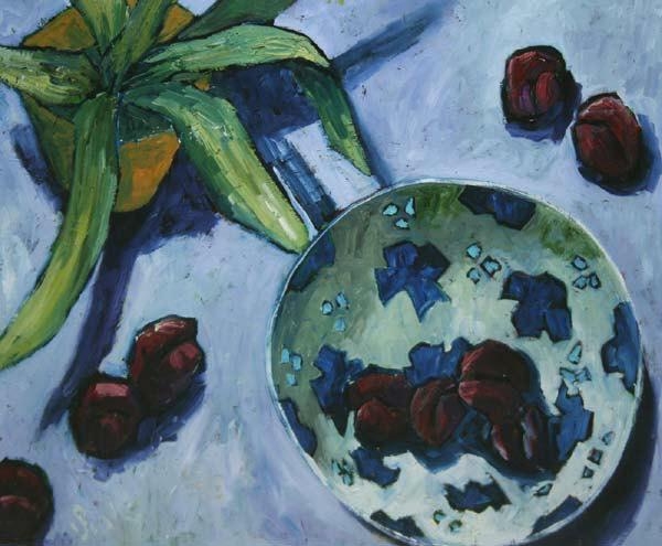 Artwork by Patrick Viale, Bowl with Plums, Made of Oil on board