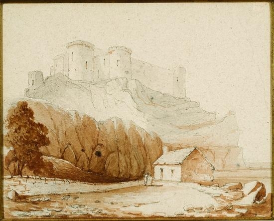 A coastal view by a castle by William Daniell