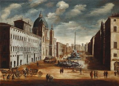 View of the Piazza Navona, Rome; View of the Piazza San Pietro, Rome by Gaetano Vetturali
