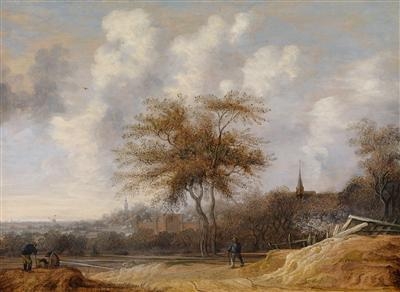 A dune landscape outside a town by Anthonie Jansz. van der Croos