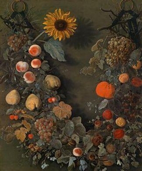A bouquet of flowers with a sunflower and fruit - Cornelis Kick