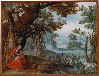 Wooded landscape with the Holy Family resting on their flight to Egypt Picture
