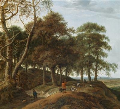 Wooded landscape with a huntsman by Johan Lagoor