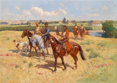Setting off on the Falcon Hunt by Frants Alekseevich Rubo