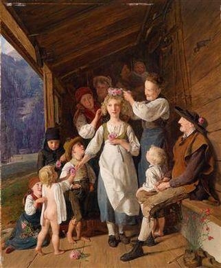 Artwork by Ferdinand Georg Waldmüller, The Bridesmaid (Die Kranzljungfer), Made of Oil on panel