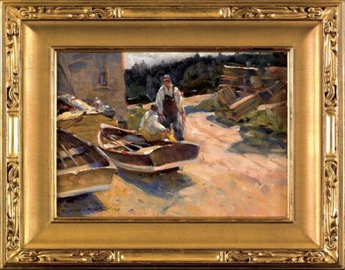 Scene of two fishermen by Don Stone