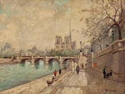 "Paris mit Notre-Dame und Seine-Brücke" by G. Galé