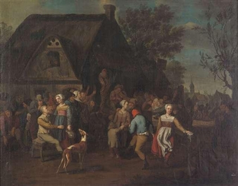 Hustle and bustle at a dutch village feast - Franciscus Van Kessel