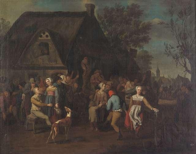 Artwork by Franciscus Van Kessel, Hustle and bustle at a dutch village feast, Made of Oil on canvas mounted on canvas