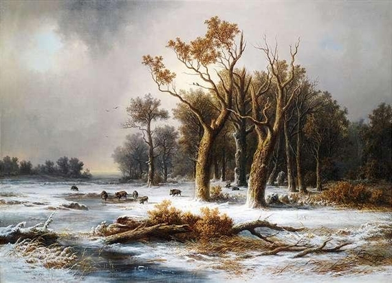 Wild boars on a clearing by Carl Hafner