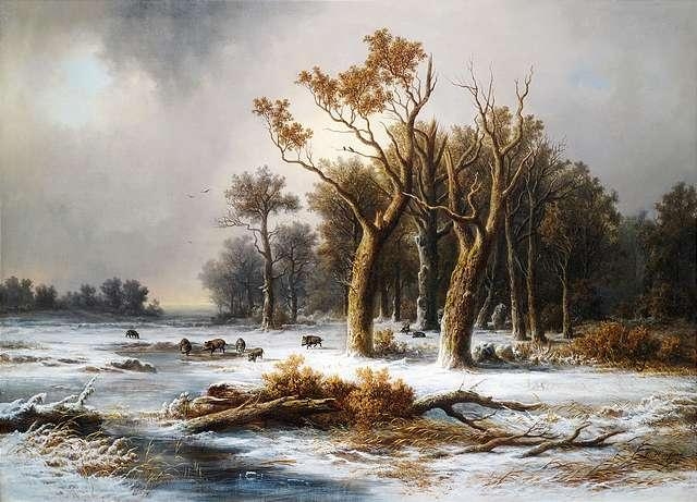 Artwork by Carl Hafner, Wild boars on a clearing, Made of Oil on canvas