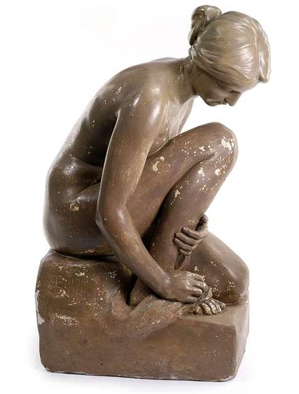 A kneeling female nude by Theodor Stundl, 1903