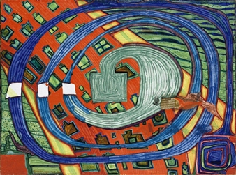 Haus im Wind (I) - Friedensreich Hundertwasser