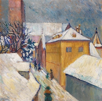 Wintermorgen (Blick auf das Baseler Münster) - Johanna Katharina von der Mühll - von Tuhr