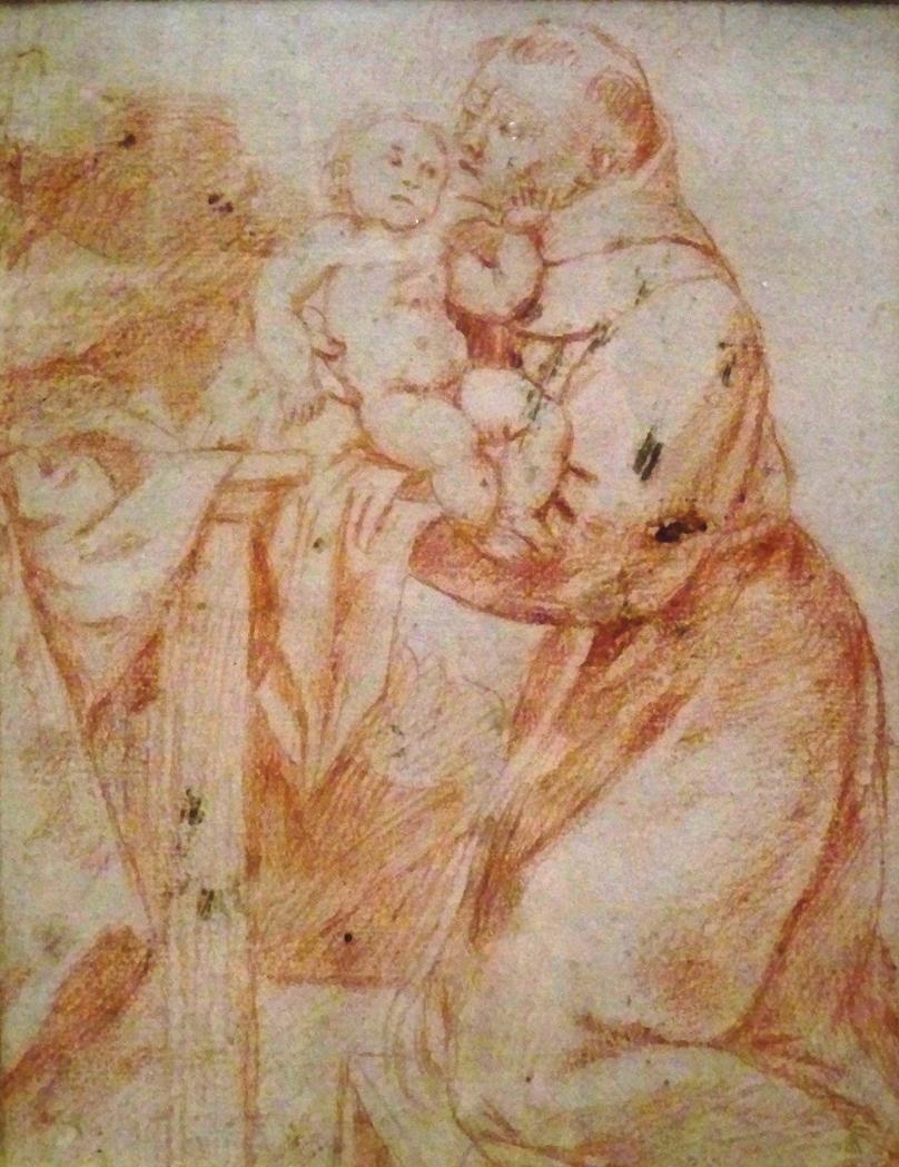 Artwork by Italian School, 16th Century, Saint Francis having a Vision of the Christ Child, Made of Red chalk on oatmeal paper