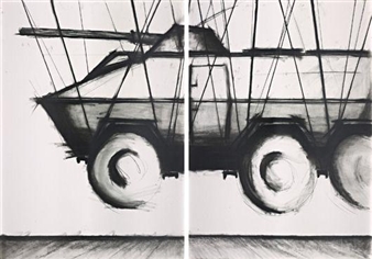 Diptych: Armoured vehicle suspended over historical floor - Enrique Jezik
