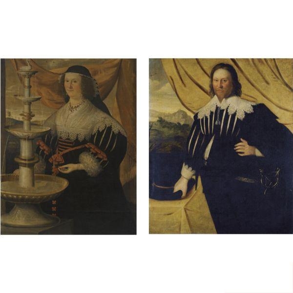 Artwork by Edward Bower, Portrait of a Gentleman thought to be William Cooke (born circa 1600), of Highnam; Portrait of a Lady, said to be his wife Anne Rowls, Made of oil on canvas, a pair