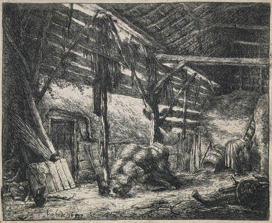 Artwork by Adriaen van Ostade, The Barn, Made of Etching and drypoint