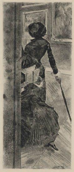 Artwork by Edgar Degas, Au Louvre, la peinture, Mary Cassatt, Made of Etching and drypoint on pale tan imitation Japan paper