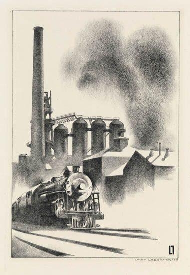 Train and Factory by Louis Lozowick, 1933