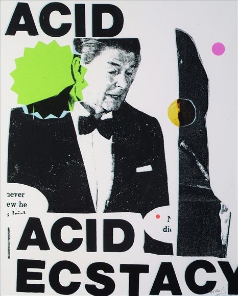 Artwork by Motorboy, Make Some Fucking Noise (This aint No Disco), Made of Silkscreen ink, office stationary stickers, magazine cut outs on paper