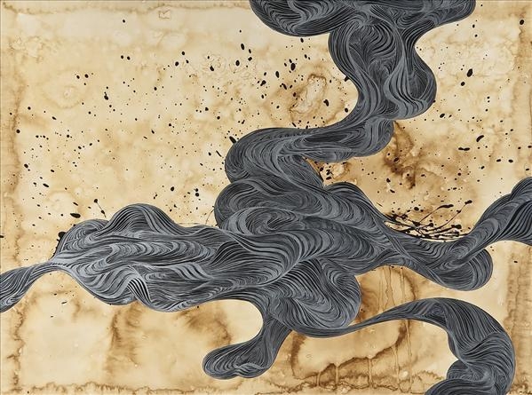 Artwork by David Ellis, A Flow 5, Made of Ink, tobacco stain and acrylic on paper