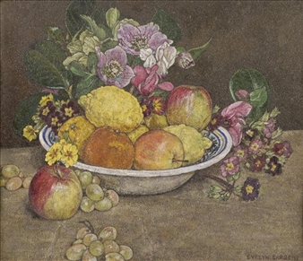 Still life of fruit and flowers - Evelyn Sargent