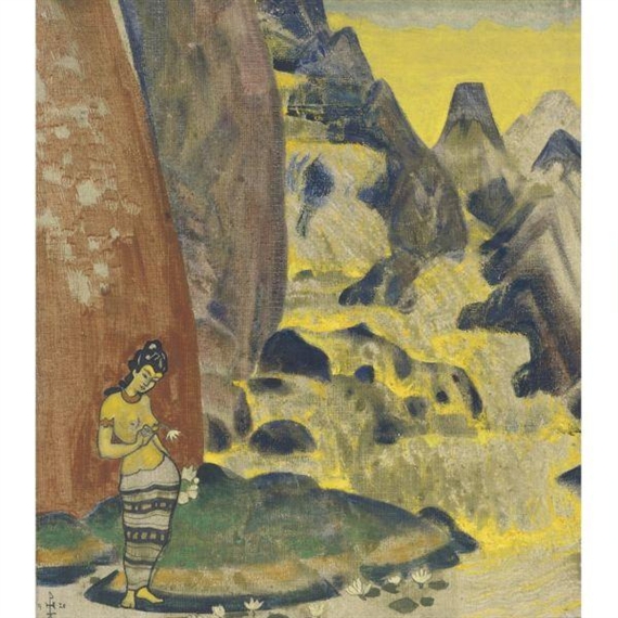 The Song of the Waterfall, Sketch for the Decorative Panel from the <EM>Dreams of Wisdom</EM> Suite by Nicholas Roerich, 1920