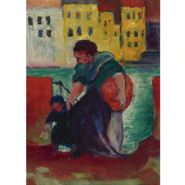 Artwork by Franz Marc, WASHERWOMAN WITH CHILD, Made of Oil on board