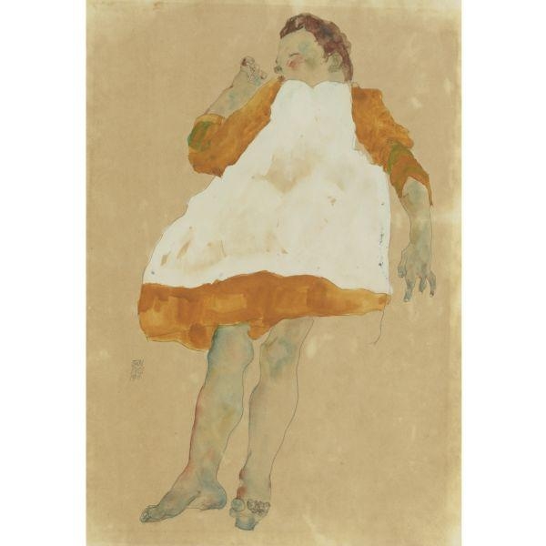 CHILD IN ORANGE DRESS WITH WHITE PINAFORE by Egon Schiele, 1911