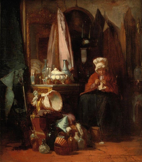 An old lady knitting by Alexander Hugo Bakker Korff, 1867