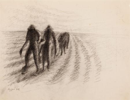 Artwork by John Biggers, Untitled (Men in the Field), Made of Charcoal on paper