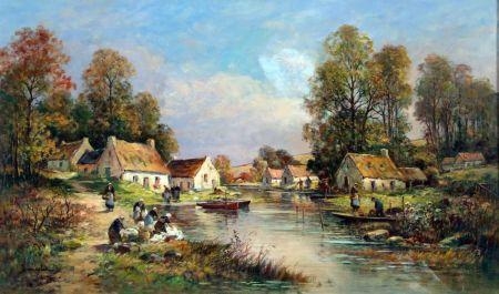 Eugene Samuel Reeser | French River Scene with Washerwomen, other ...