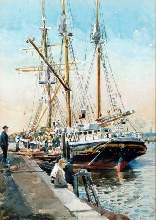 Barquantine at Great Yarmouth by Charles Mayes Wigg