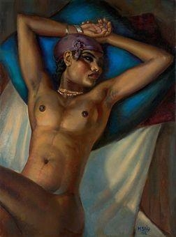La fille au coussin bleu by Mahmoud Said, 1926