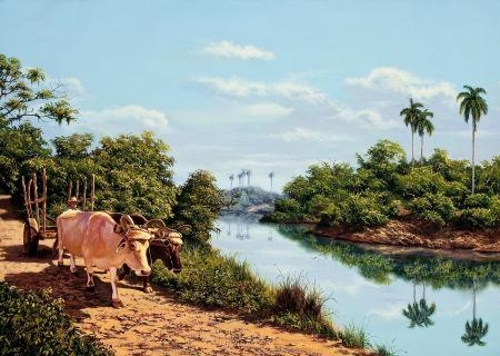 Cows with River, 2006; Cottage in the Jungle, 2005; Palm Trees, 2005 (3) by Alexis Martinez Benavides, 2006