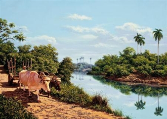 Cows with River, 2006; Cottage in the Jungle, 2005; Palm Trees, 2005 (3) - Alexis Martinez Benavides